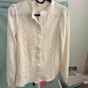 Stand collar chiffon lace long sleeve shirt